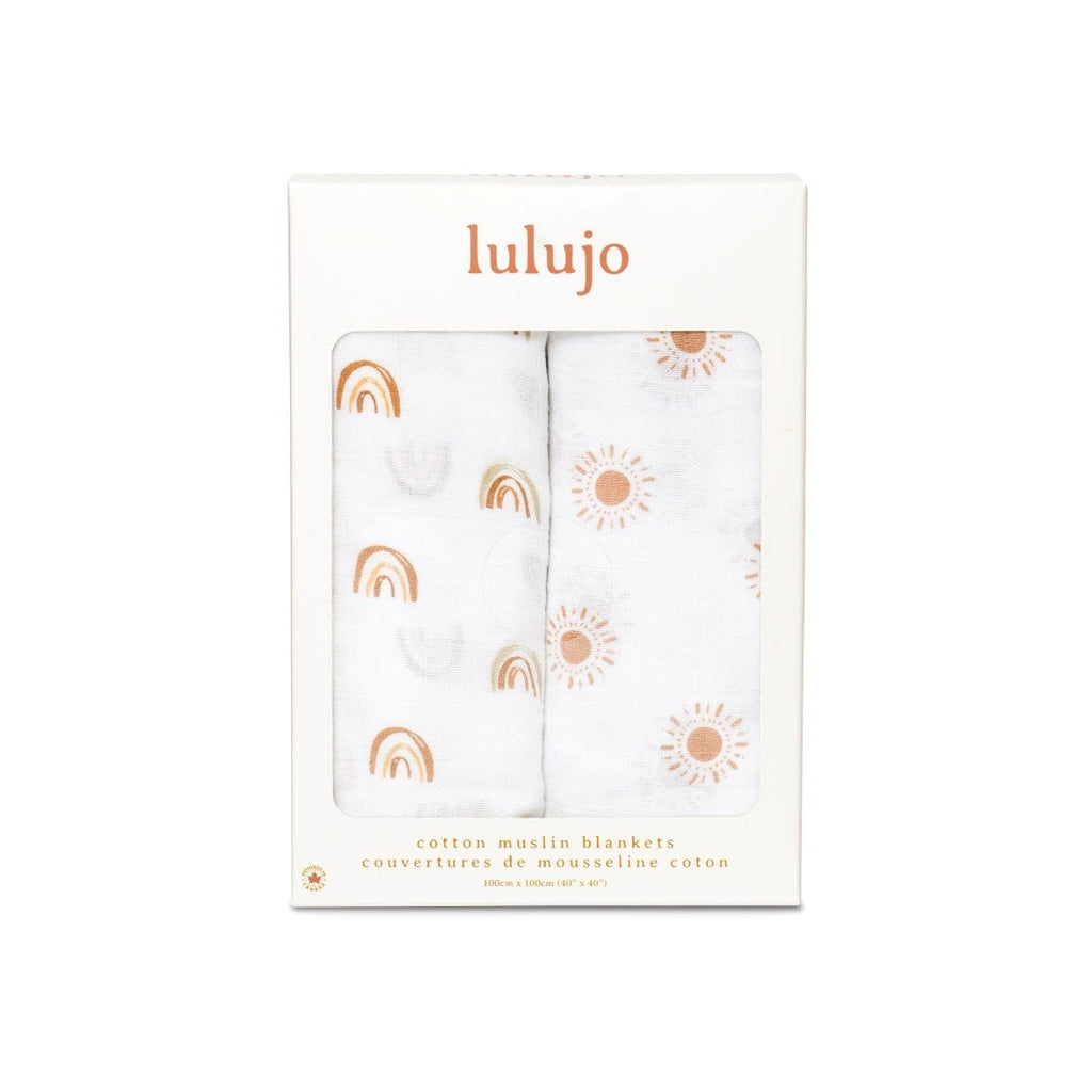 Lulujo Rainbows & Suns Cotton Swaddling Blanket, Set of 2 Lulujo Rainbows & Suns Cotton Swaddling Blanket, Set of 2 