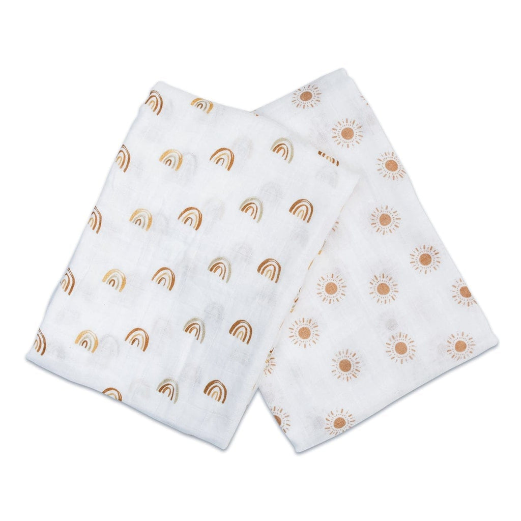 Lulujo Rainbows & Suns Cotton Swaddling Blanket, Set of 2 Lulujo Rainbows & Suns Cotton Swaddling Blanket, Set of 2 
