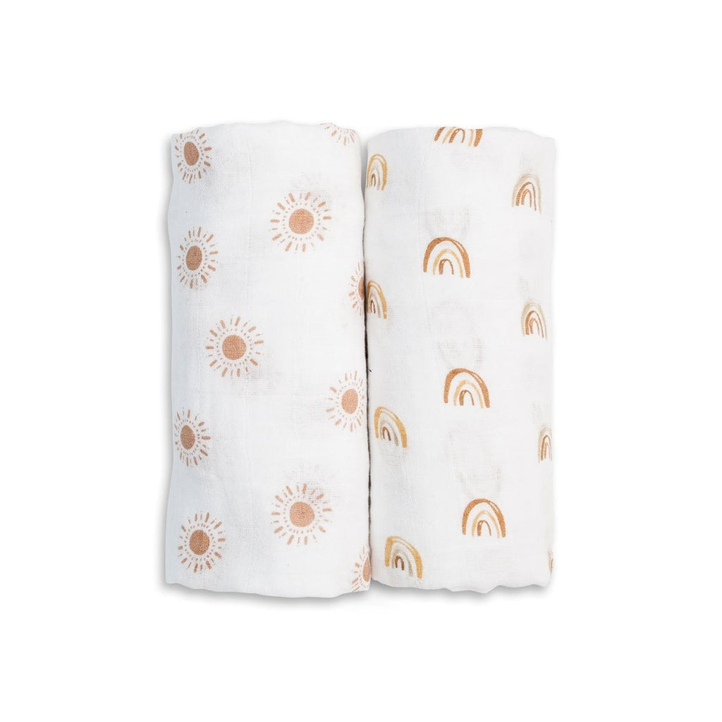 Lulujo Rainbows & Suns Cotton Swaddling Blanket, Set of 2 Lulujo Rainbows & Suns Cotton Swaddling Blanket, Set of 2 