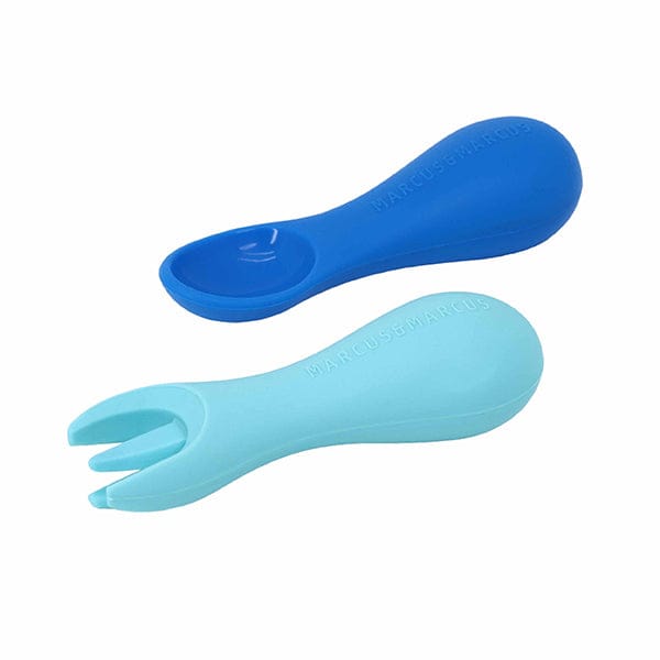 Marcus & Marcus Silicone Palm Grasp Spoon & Fork Set Blue MNMBB41-HP