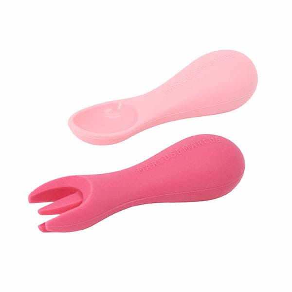 Marcus & Marcus Silicone Palm Grasp Spoon & Fork Set Pink MNMBB41-PG