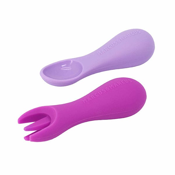 Marcus & Marcus Silicone Palm Grasp Spoon & Fork Set Lilac MNMBB41-WL