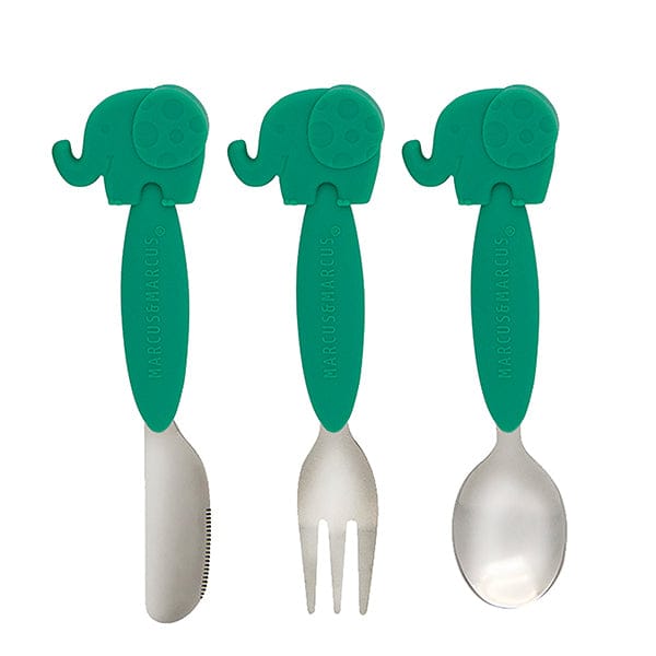 Marcus & Marcus Kids Cutlery 3 pc Set Ollie Green Elephant MNMKD37-EP