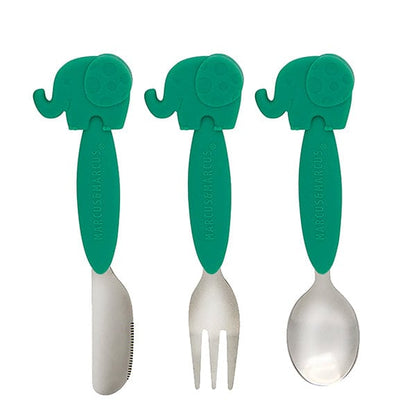 Marcus & Marcus Kids Cutlery 3 pc Set Ollie Green Elephant MNMKD37-EP