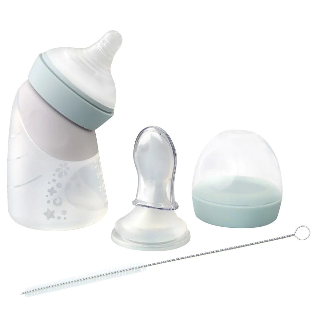 Marcus & Marcus Silicone Angled Feeding Bottle & Spoon Green / 120 ml MNMNU11-GN