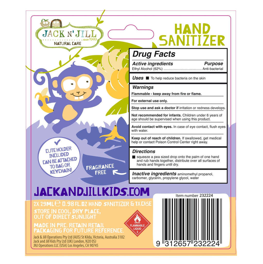 Jack N' Jill Monkey Hand Sanitiser 2 Pack 29ml Jack N' Jill Monkey Hand Sanitiser 2 Pack 29ml 