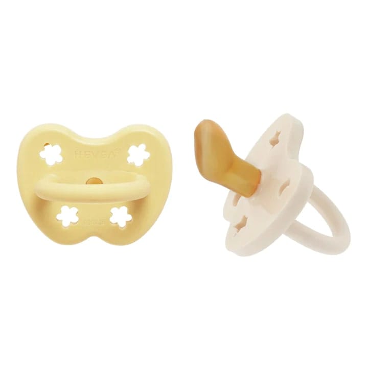 Hevea Natural Rubber Pacifier Orthodontic 3-36 Months Two-pack Pale Butter & Milky White HE-CP-O-2PK-PB-MW-3-36