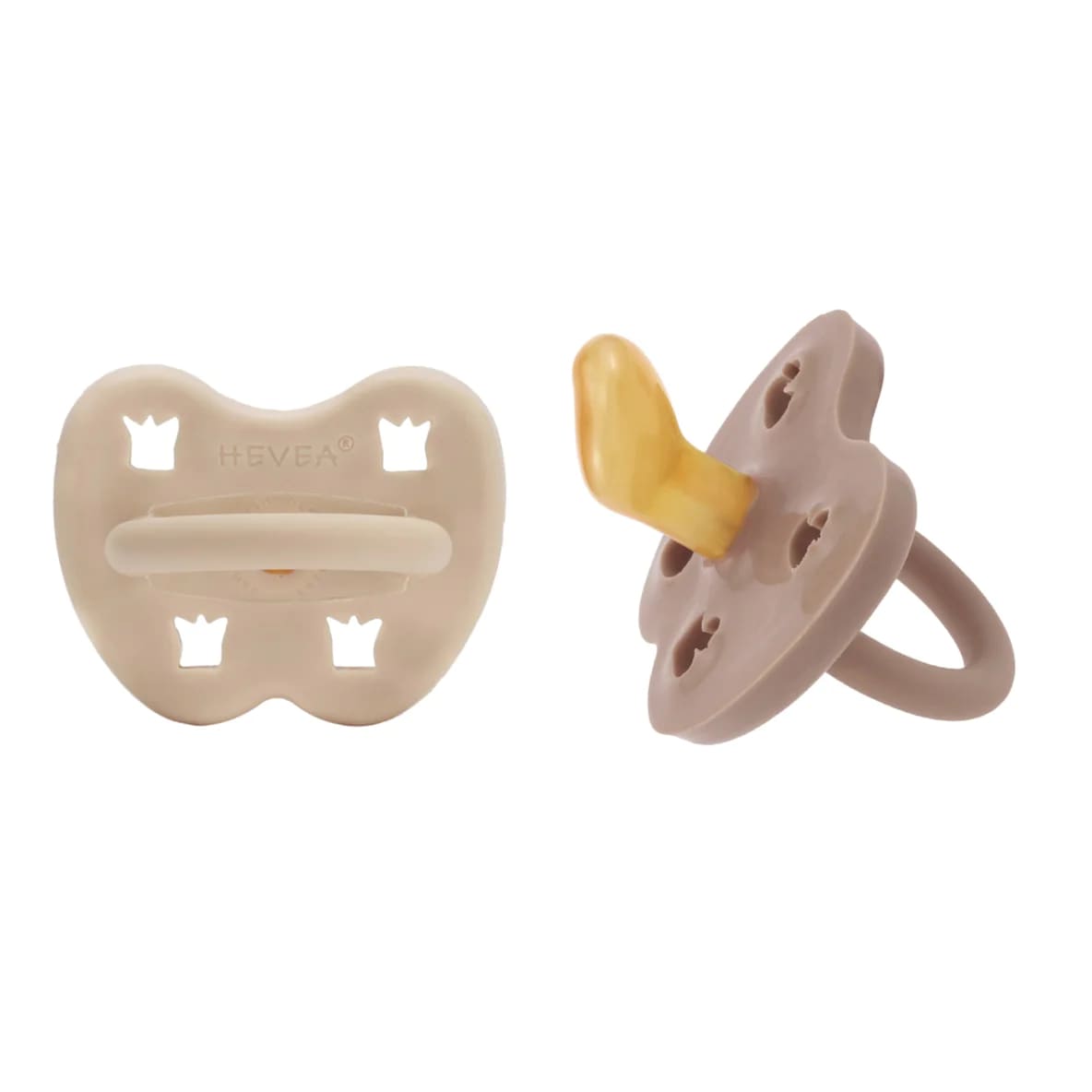 Hevea Natural Rubber Pacifier Orthodontic 3-36 Months Two-pack Sandy & Tan Beige HE-CP-O-2PK-SN-TB-3-36