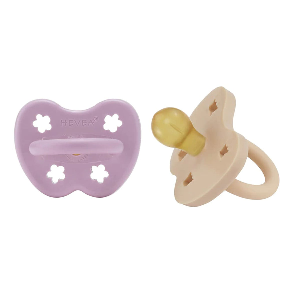Hevea Natural Rubber Pacifier Round 3-36 Months Two-pack Light Orchid & Sandy Nude HE-CP-R-2PK-LO-SN-3-36