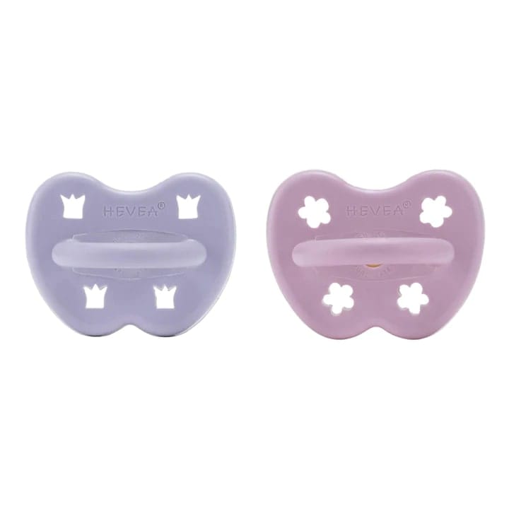 Hevea Natural Rubber Pacifier Orthodontic 3-36 Months Two-pack Dusty Violet & Light Orchid HE-CP-O-2PK-DV-LO-3-36