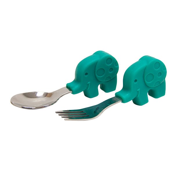 Marcus & Marcus Palm Grasp Spoon & Fork Set Ollie Green Elephant MNMBB12-EP