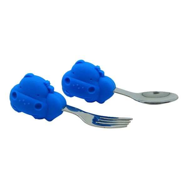 Marcus & Marcus Palm Grasp Spoon & Fork Set Lucas Blue Hippo MNMBB12-HP