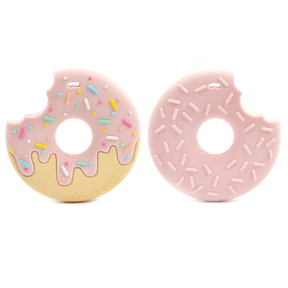 Glitter & Spice Donut Silicone Teether with Pacifier Clip - Strawberry Cream Glitter & Spice Donut Silicone Teether with Pacifier Clip - Strawberry Cream 