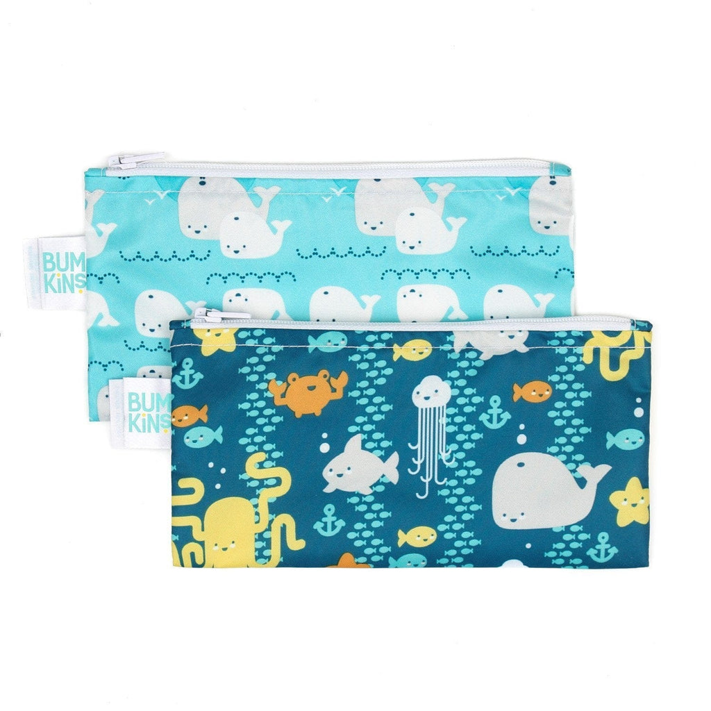 Bumkins Reusable Small Snack Bag, Set of 2 Sea Friends and Whales B04R0S525XXXXX