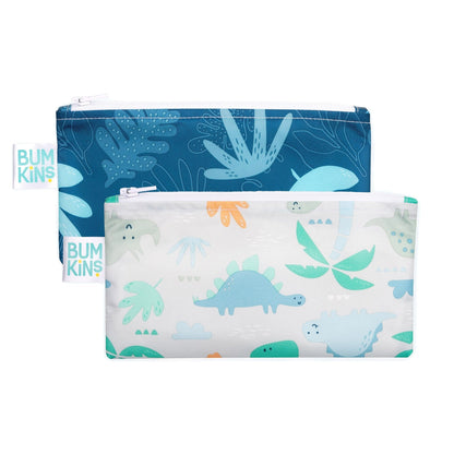 Bumkins Reusable Small Snack Bag, Set of 2 Blue Tropic and Dinosaurs B04R0S531XXXXX