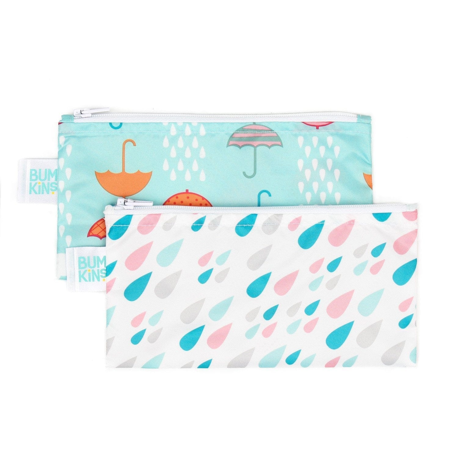 Bumkins Reusable Small Snack Bag, Set of 2 Raindrops and Umbrella B04R0S512XXXXX