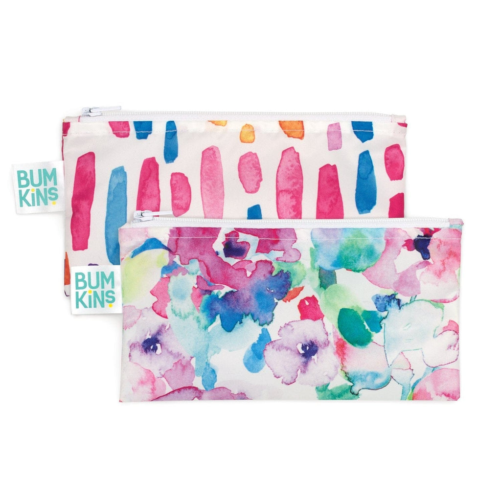 Bumkins Reusable Small Snack Bag, Set of 2 Watercolor and Brush Stokes B04R0S528XXXXX