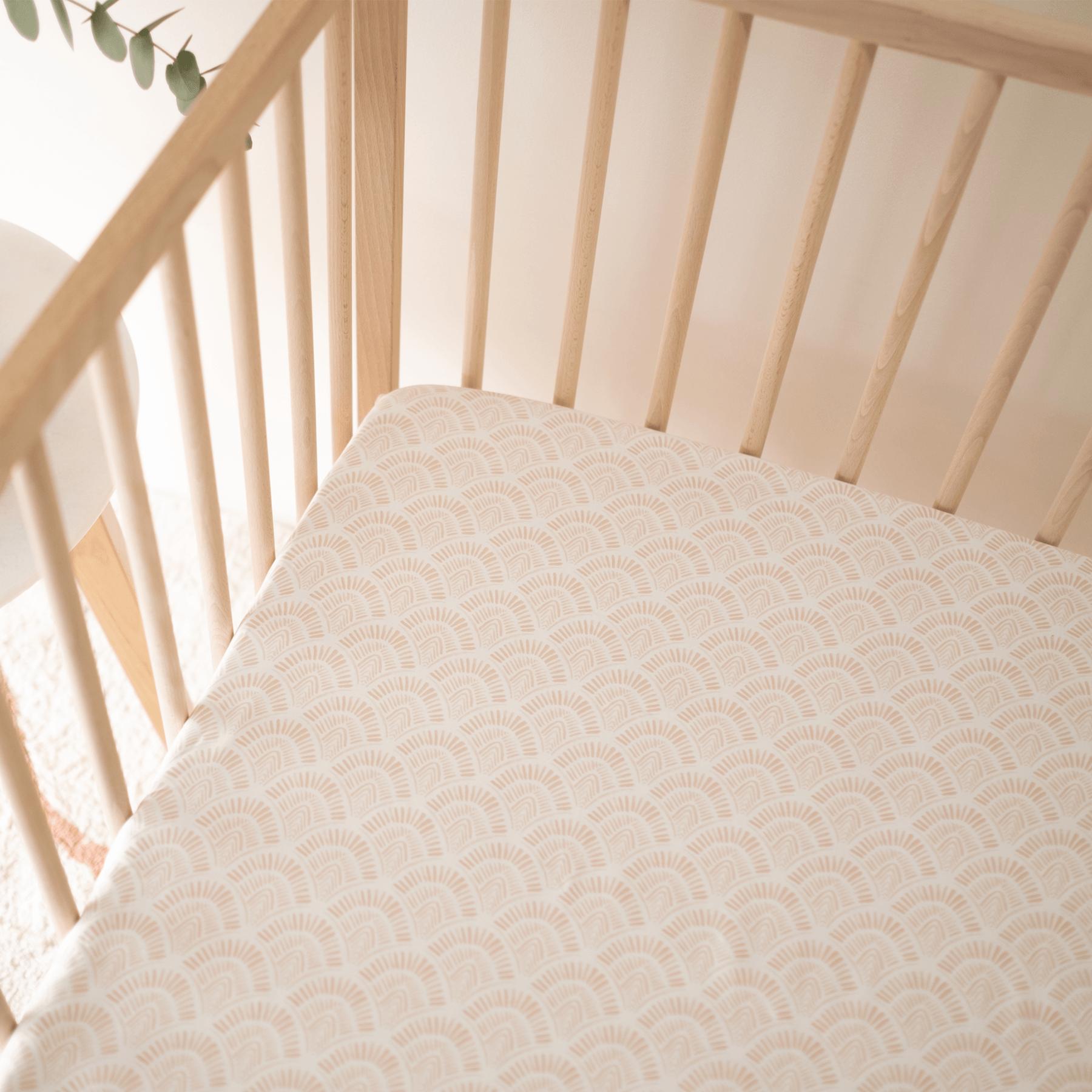 Mulberry Threads 100% Organic Bamboo Cot Fitted Sheet Peach Scallop MTC-OB-01-1-BCS-FIT-PSCA