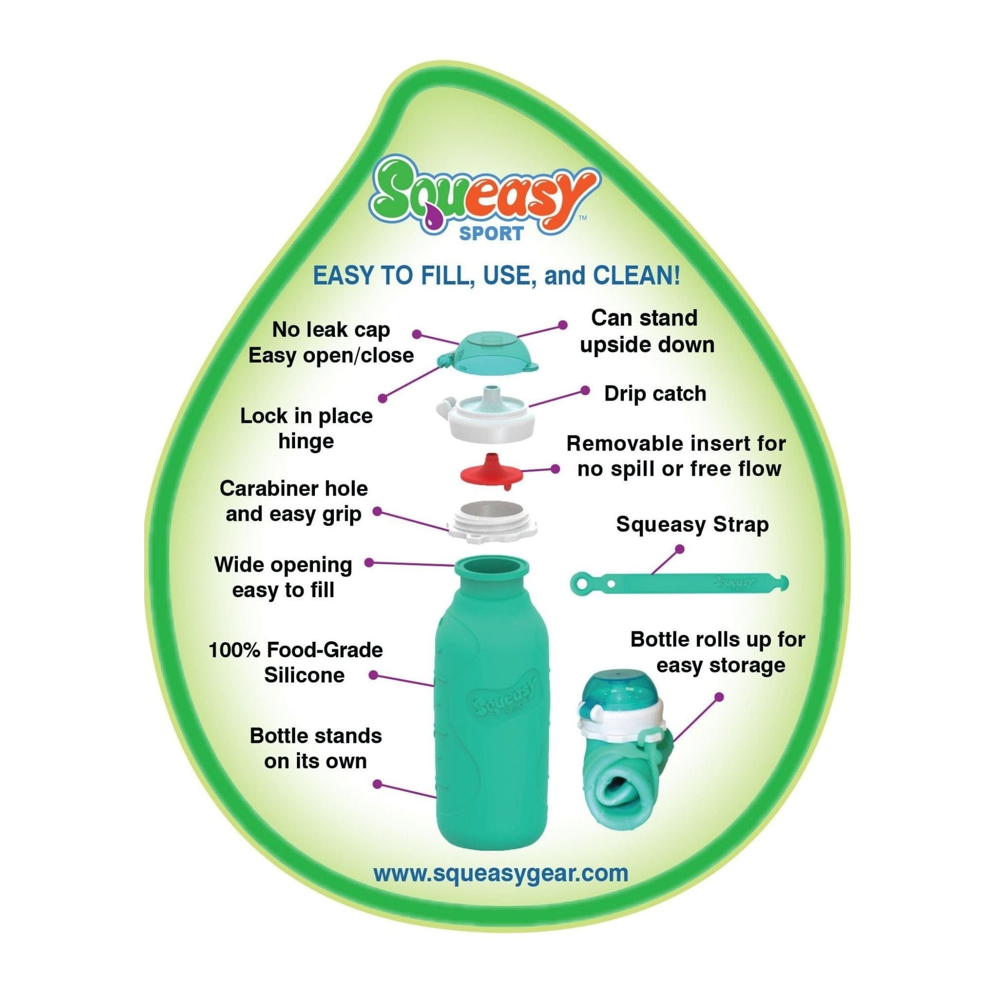 Squeasy Sport Silicone Reusable Collapsible Bottle 480ml Squeasy Sport Silicone Reusable Collapsible Bottle 480ml 