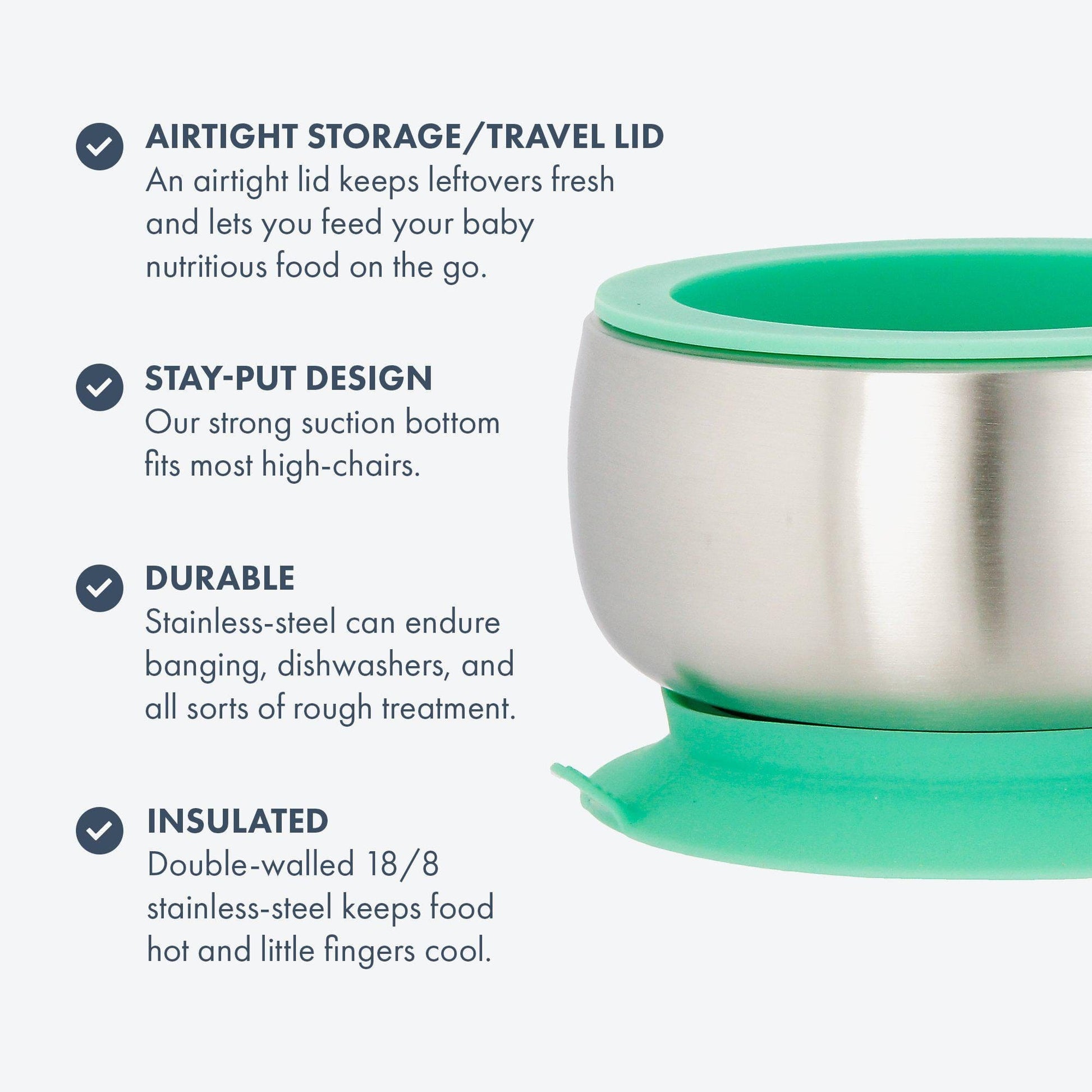 Avanchy Stainless Steel Baby Bowl with Spoon + Air Tight Lid Avanchy Stainless Steel Baby Bowl with Spoon + Air Tight Lid 