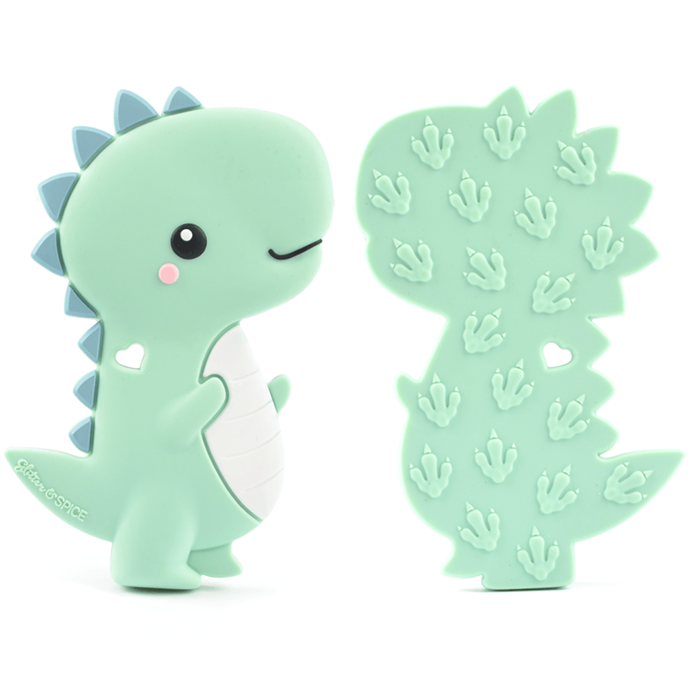 Glitter & Spice T-Rex Dino Silicone Teether with Pacifier Clip Glitter & Spice T-Rex Dino Silicone Teether with Pacifier Clip 