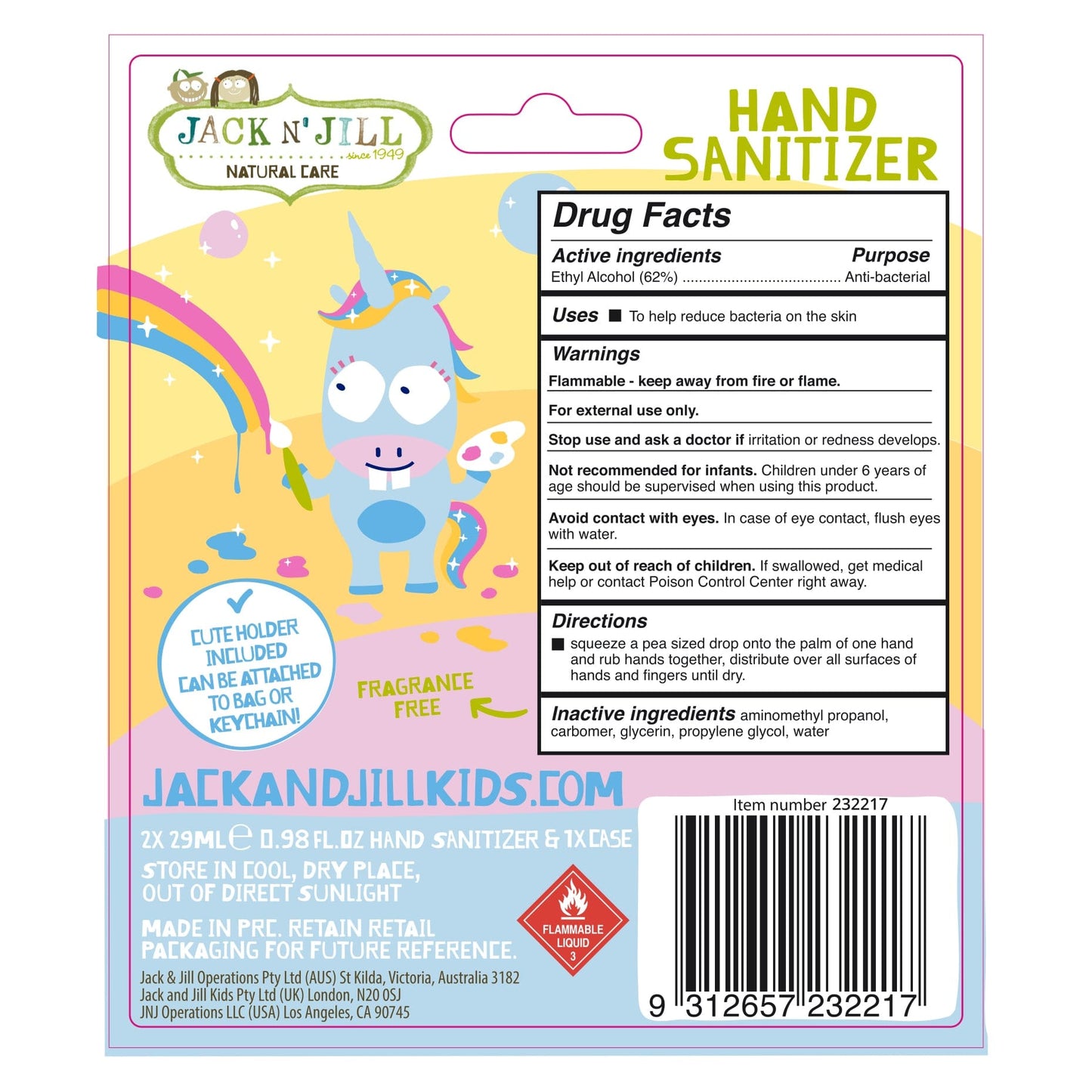 Jack N' Jill Unicorn Hand Sanitiser 2 Pack 29ml Jack N' Jill Unicorn Hand Sanitiser 2 Pack 29ml 