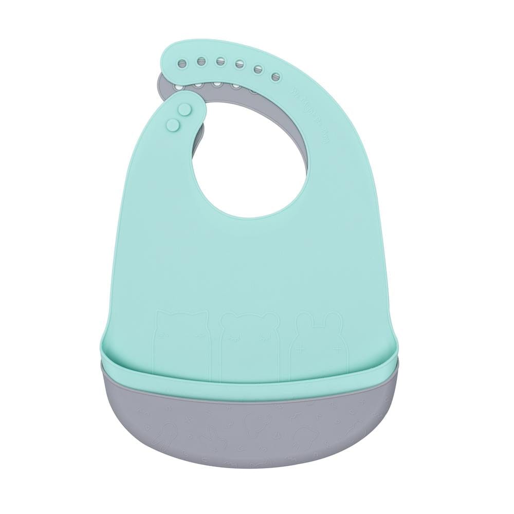 We Might Be Tiny Catchie Silicone Bibs, Set of 2 Mint and Grey WMBT-TICB03