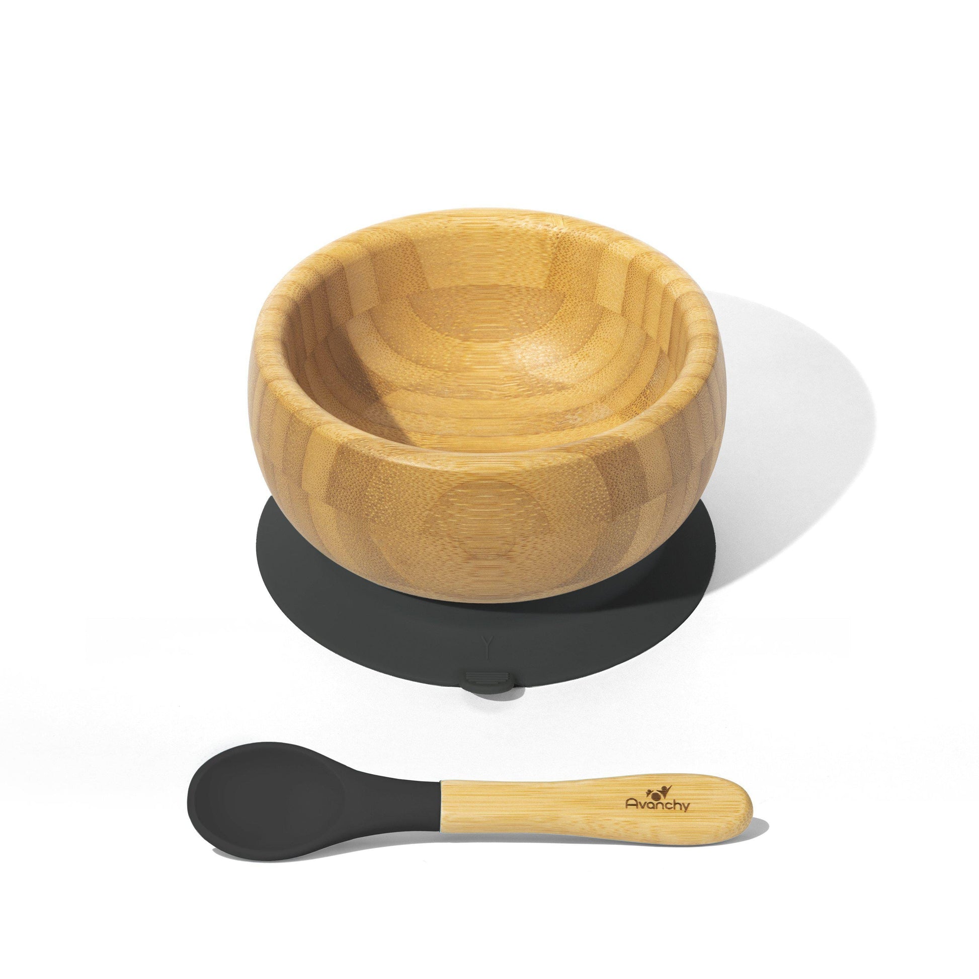 Avanchy Bamboo Suction Baby Bowl + Spoon Black AV-BBLS-BK