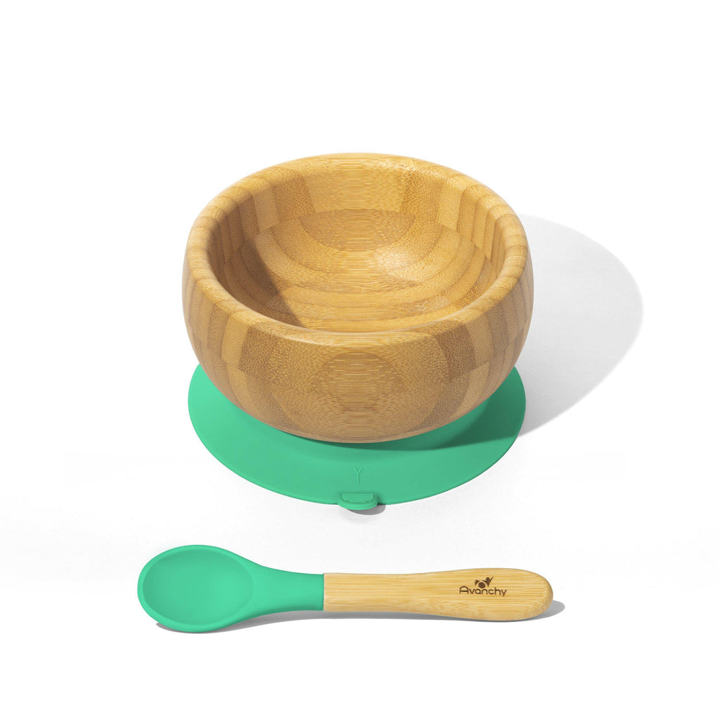 Avanchy Bamboo Suction Baby Bowl + Spoon Green AV-BBLS-GN