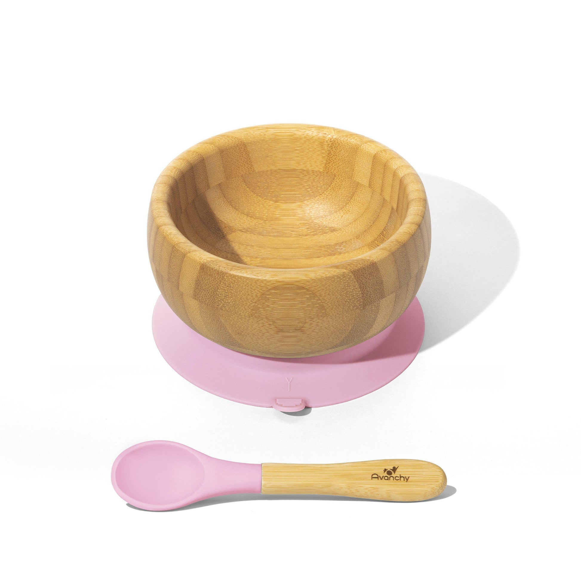 Avanchy Bamboo Suction Baby Bowl + Spoon Pink AV-BBLS-PK