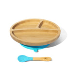 Avanchy Bamboo Divided Suction Toddler Plate + Spoon Blue AV-BTPL-DIV-BL