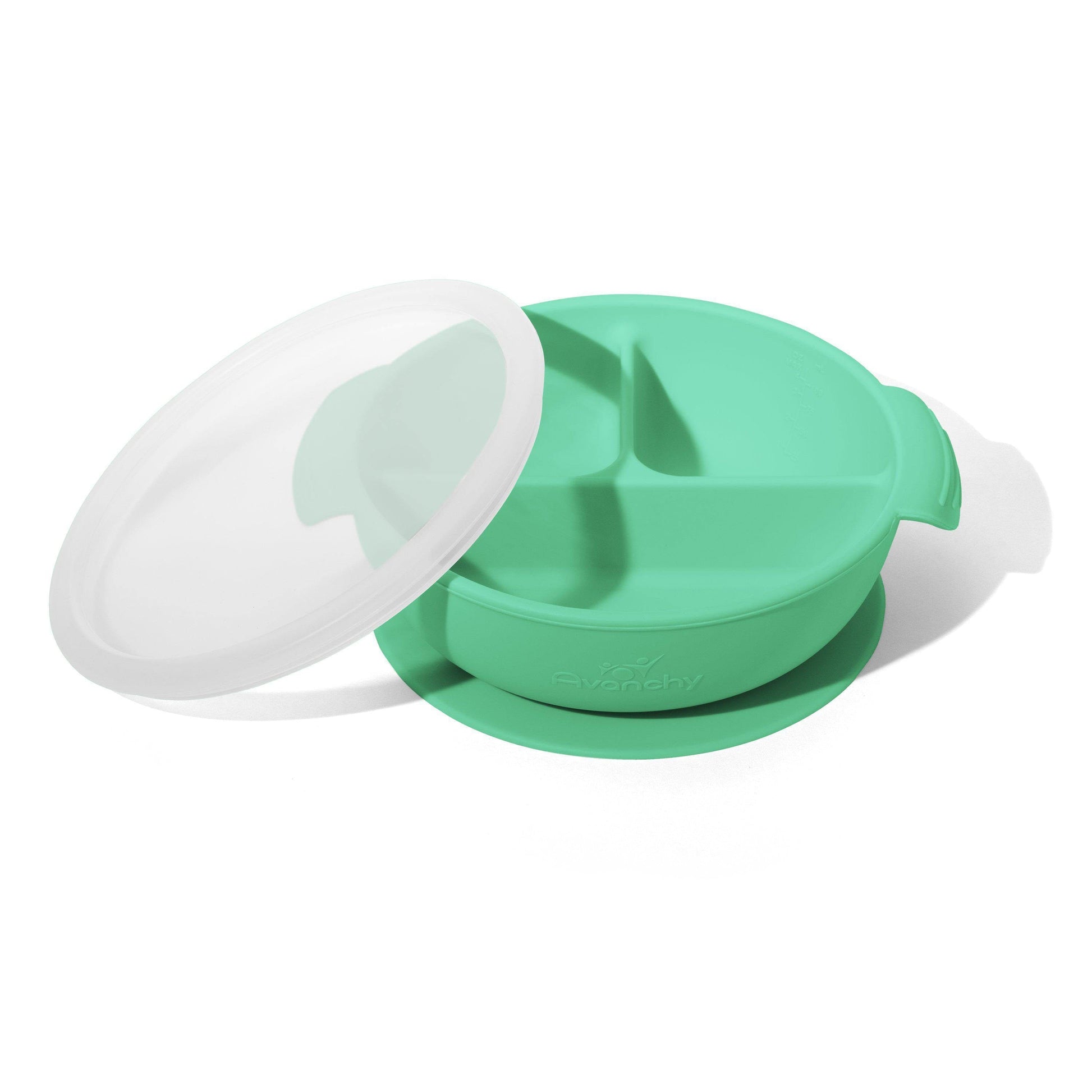 Avanchy Silicone Divided Suction Baby Bowl + Lid Green 