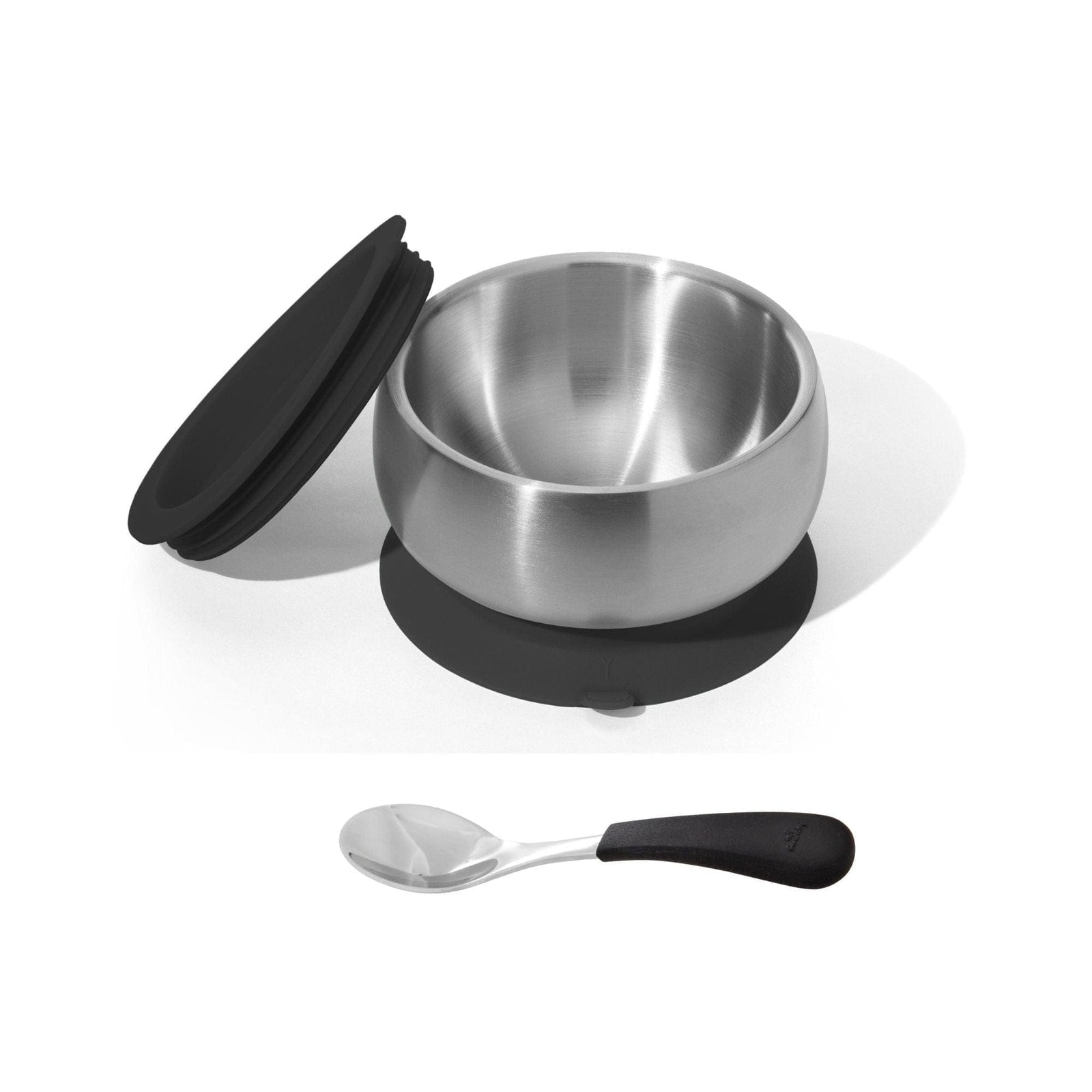 Avanchy Stainless Steel Baby Bowl with Spoon + Air Tight Lid Black AVA-SSBLBSPBLKS