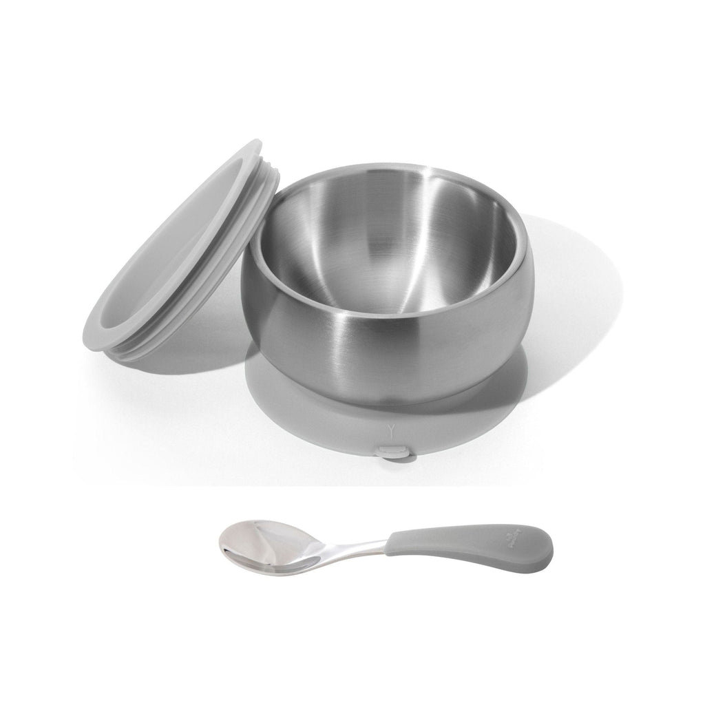 Avanchy Stainless Steel Baby Bowl with Spoon + Air Tight Lid Grey AVA-SSBLBSPGRS