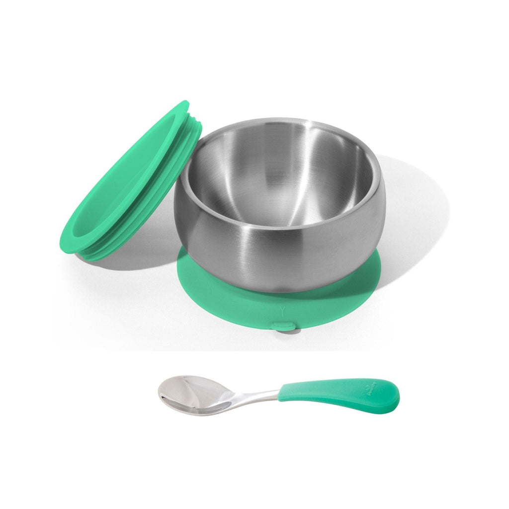 Avanchy Stainless Steel Baby Bowl with Spoon + Air Tight Lid Green AVA-SSBLBSPGS