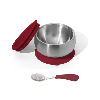 Avanchy Stainless Steel Baby Bowl with Spoon + Air Tight Lid Magenta AVA-SSBLBSPMS