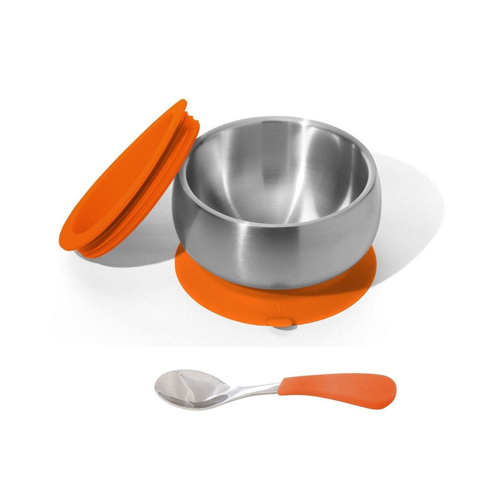 Avanchy Stainless Steel Baby Bowl with Spoon + Air Tight Lid Orange AVA-SSBLBSPOS