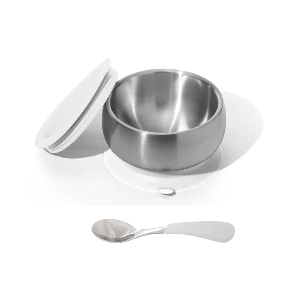 Avanchy Stainless Steel Baby Bowl with Spoon + Air Tight Lid White AVA-SSBLBSPWS