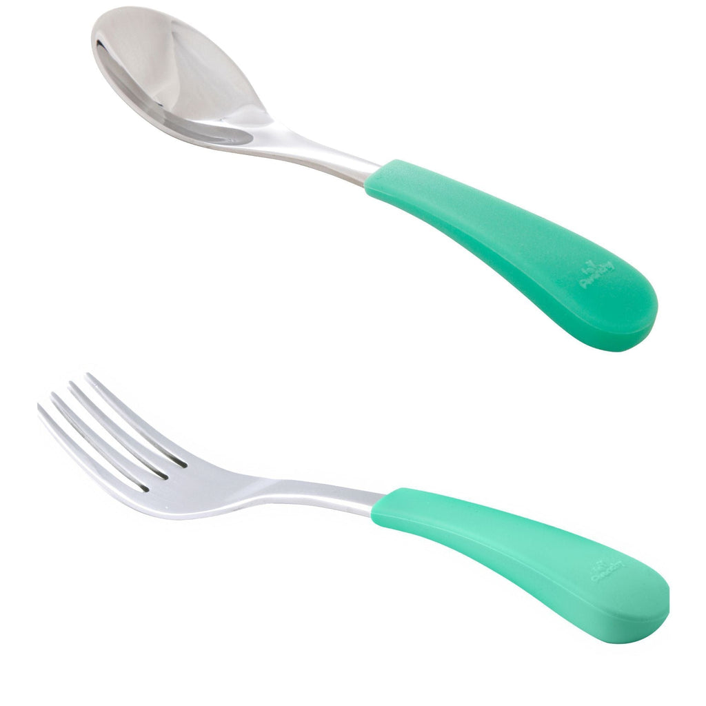 Avanchy Stainless Steel Fork & Baby Spoon Set Green AV-SSBSPF-GN
