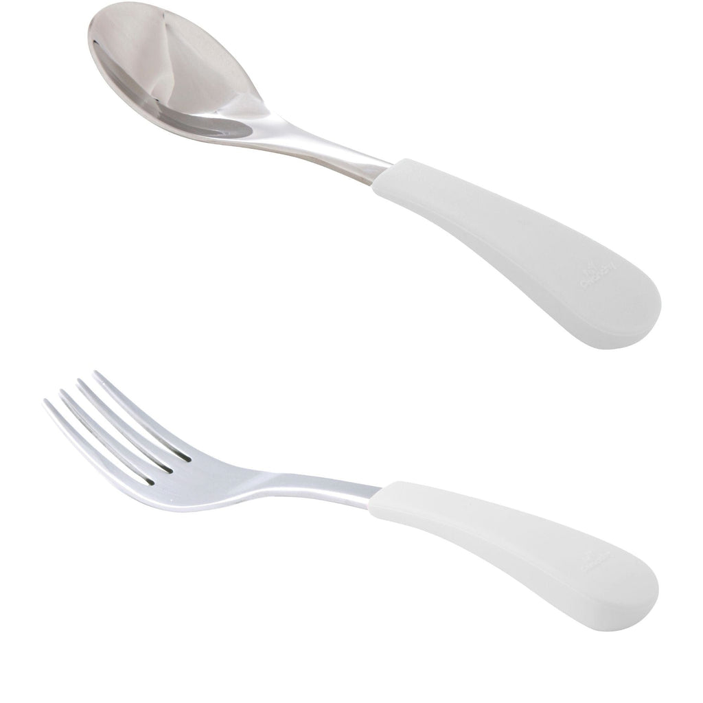 Avanchy Stainless Steel Fork & Baby Spoon Set White AV-SSBSPF-WT
