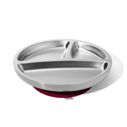Avanchy Stainless Steel Divided Suction Toddler Plate + Spoon Magenta 