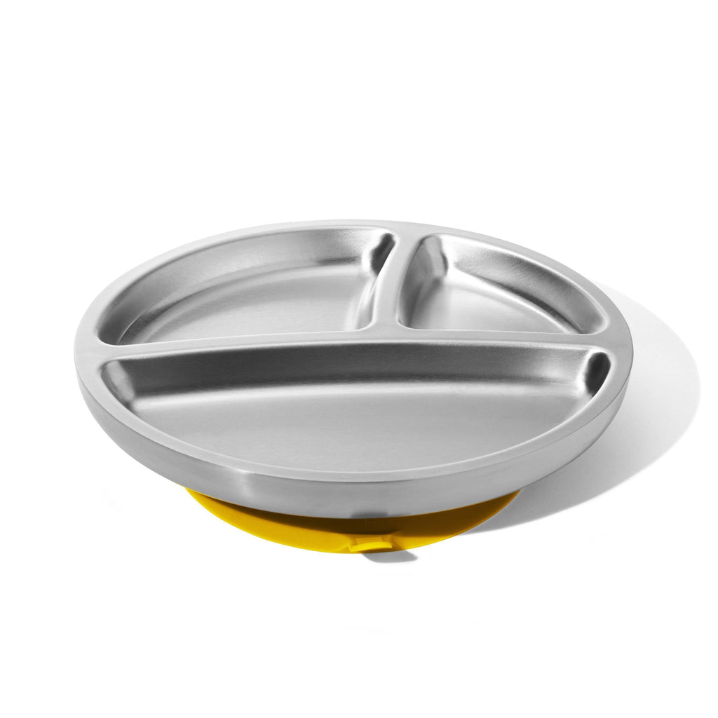 Avanchy Stainless Steel Divided Suction Toddler Plate + Spoon Yellow 