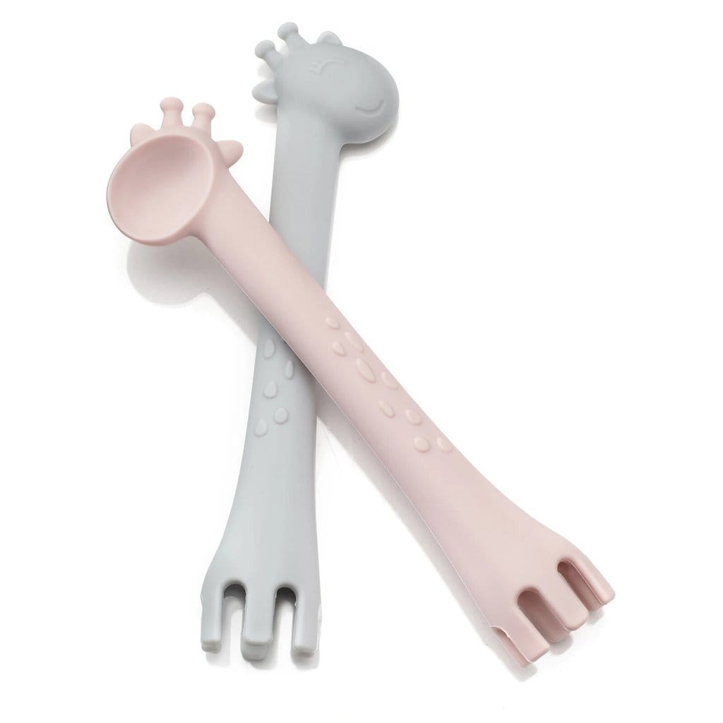 Ali+Oli Silicone 2 in 1 Fork & Spoon, Set of 2 Grey and Pink AO-SFSPB-GYPK
