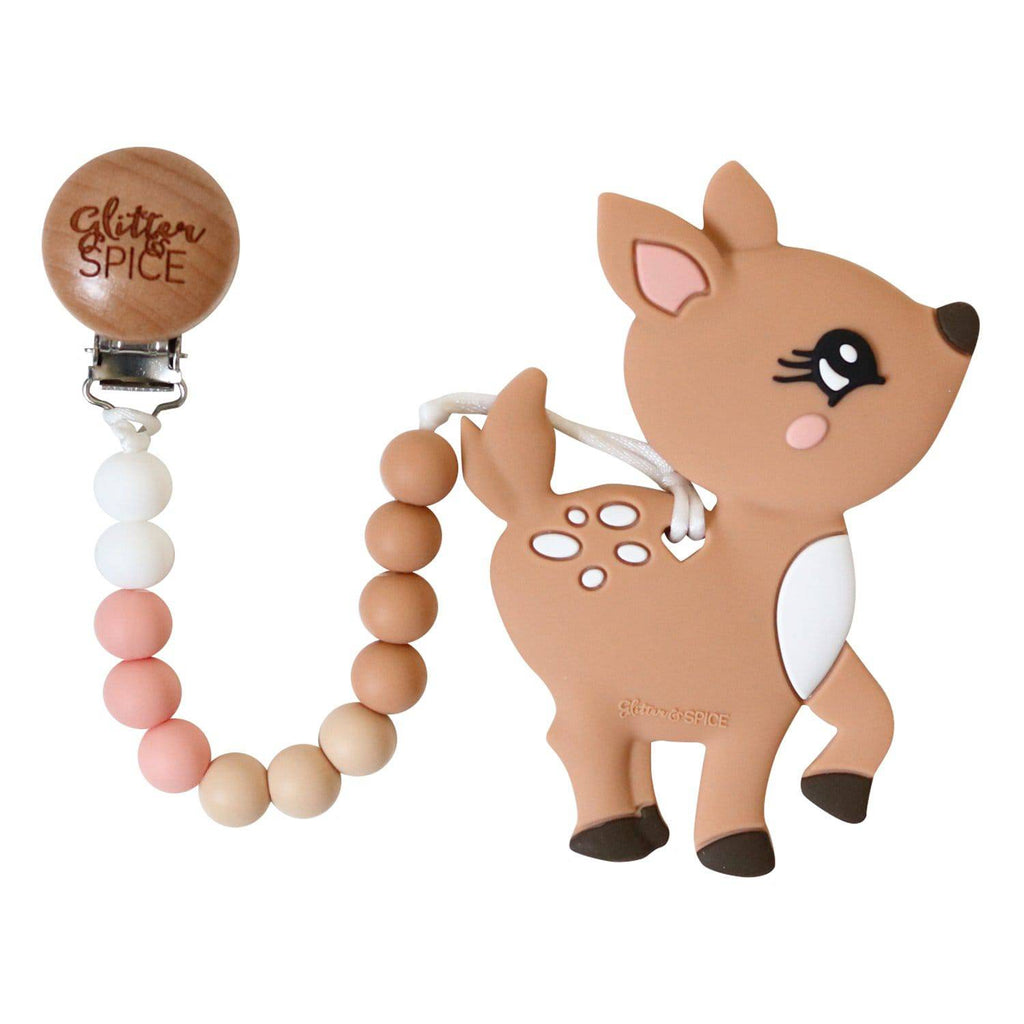 Glitter & Spice Deer Silicone Teether with Pacifier Clip Glitter & Spice Deer Silicone Teether with Pacifier Clip 