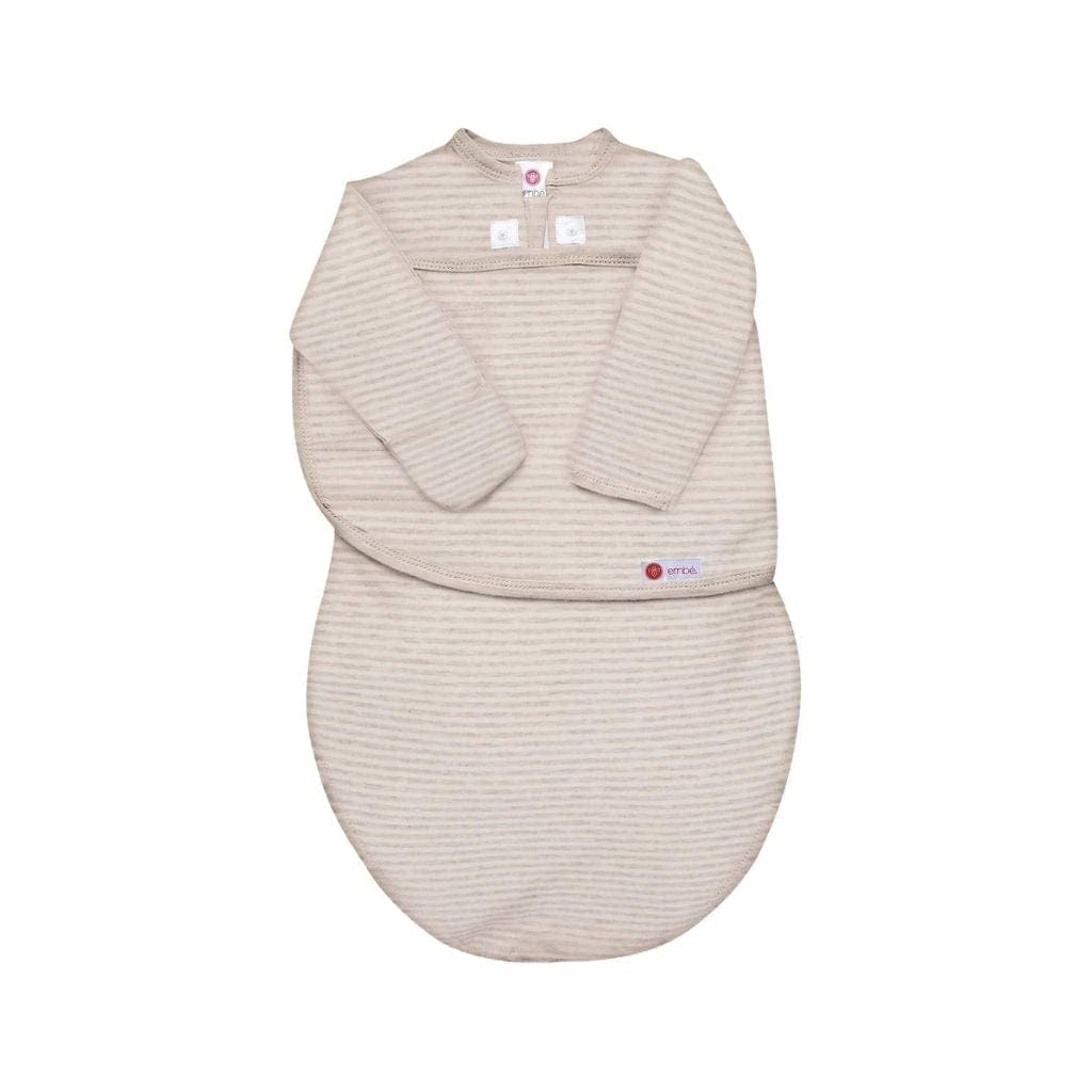 embé Starter 2-Way Long Sleeve Swaddle Sack (0-4mos) Heathered Oatmeal Stripe EB-SWA-LONG-S-0-4M-GOTS-OAT