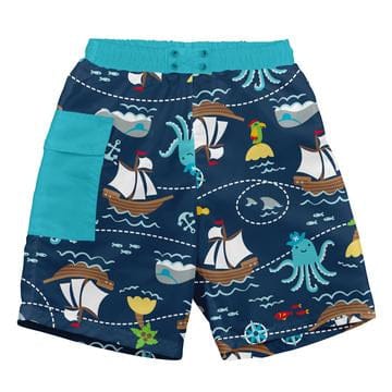 iPlay Pocket Trunks with Built-in Reusable Absorbent Swim Diaper Navy Pirate Ship / 24 months 722169-620-45