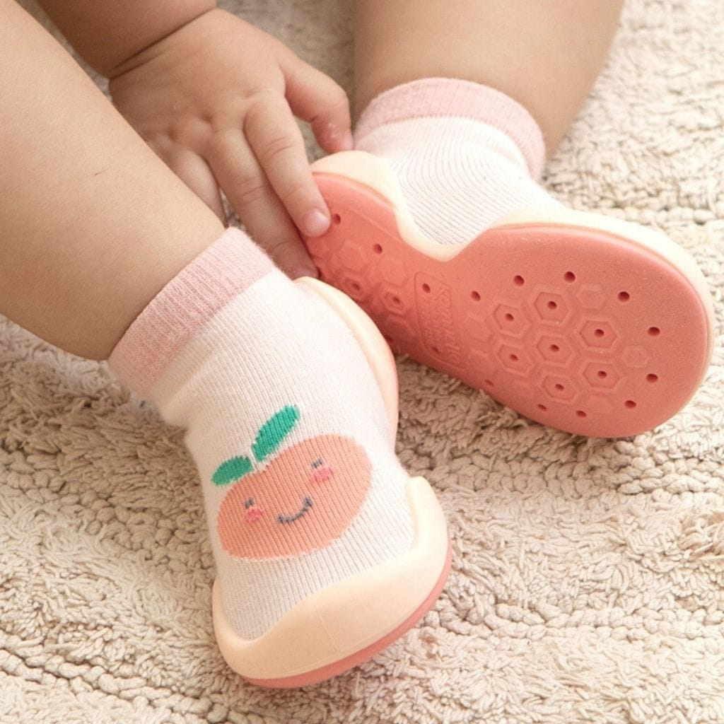 Komuello Cute Peach Baby Rubber Sole Sock Shoes Komuello Cute Peach Baby Rubber Sole Sock Shoes 