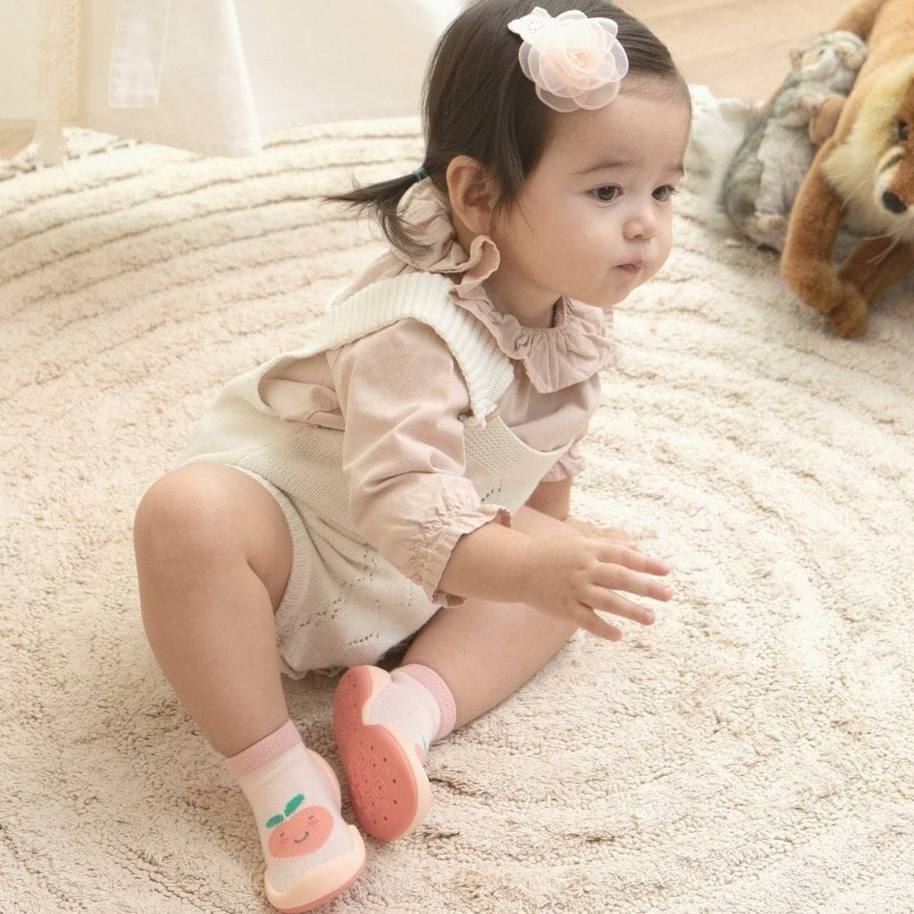 Komuello Cute Peach Baby Rubber Sole Sock Shoes Komuello Cute Peach Baby Rubber Sole Sock Shoes 