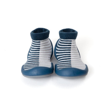 Komuello Half Stripe Navy Baby Rubber Sole Sock Shoes Komuello Half Stripe Navy Baby Rubber Sole Sock Shoes 
