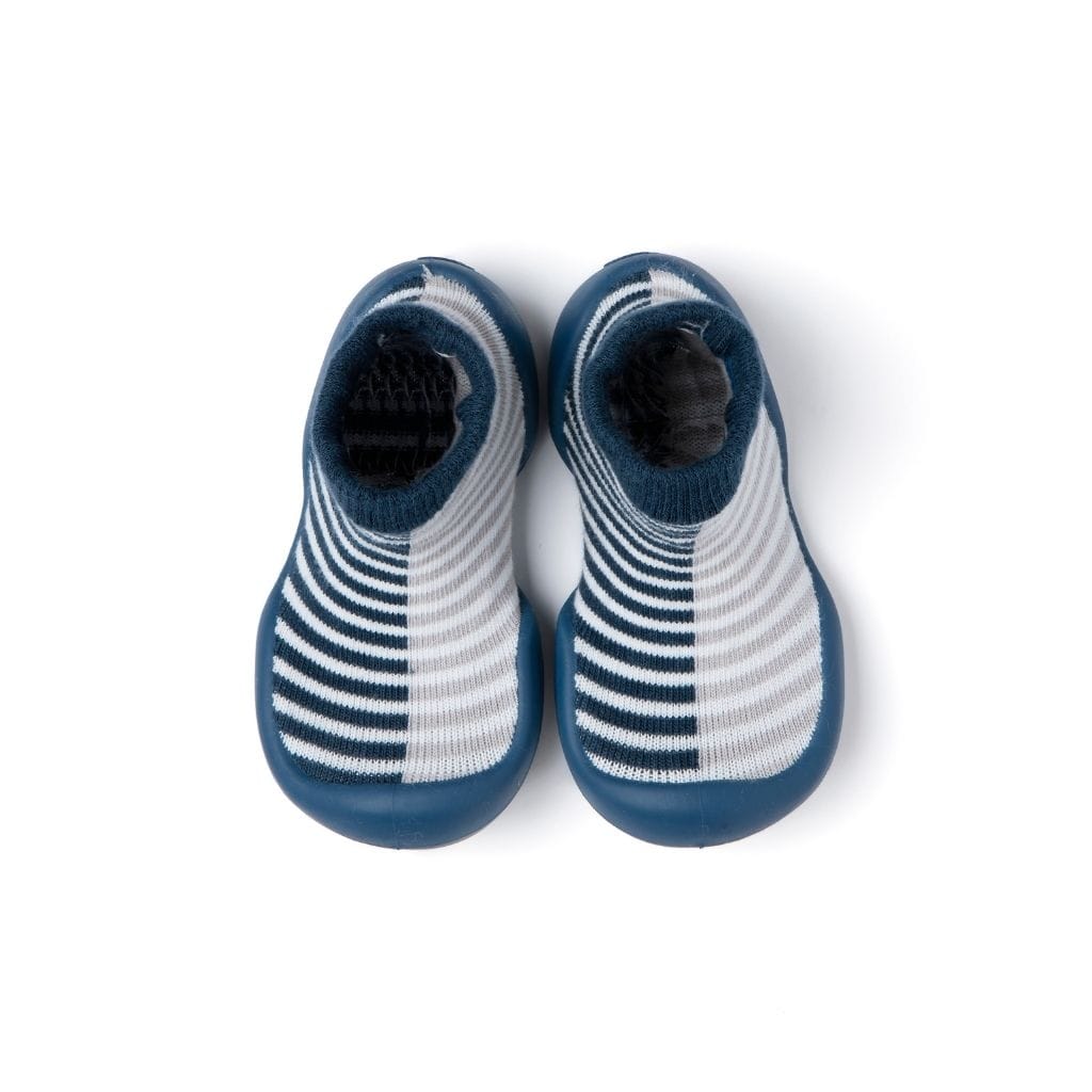 Komuello Half Stripe Navy Baby Rubber Sole Sock Shoes Komuello Half Stripe Navy Baby Rubber Sole Sock Shoes 
